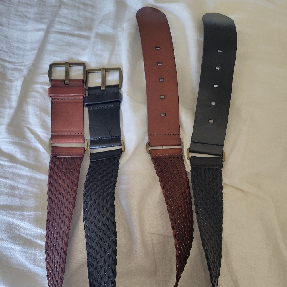 2 Ann Taylor LOFT belts, black and brown leather. Selling TOGETHER.
